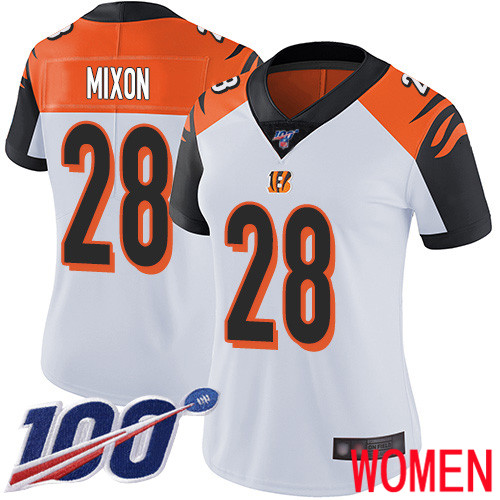 Cincinnati Bengals Limited White Women Joe Mixon Road Jersey NFL Footballl 28 100th Season Vapor Untouchable